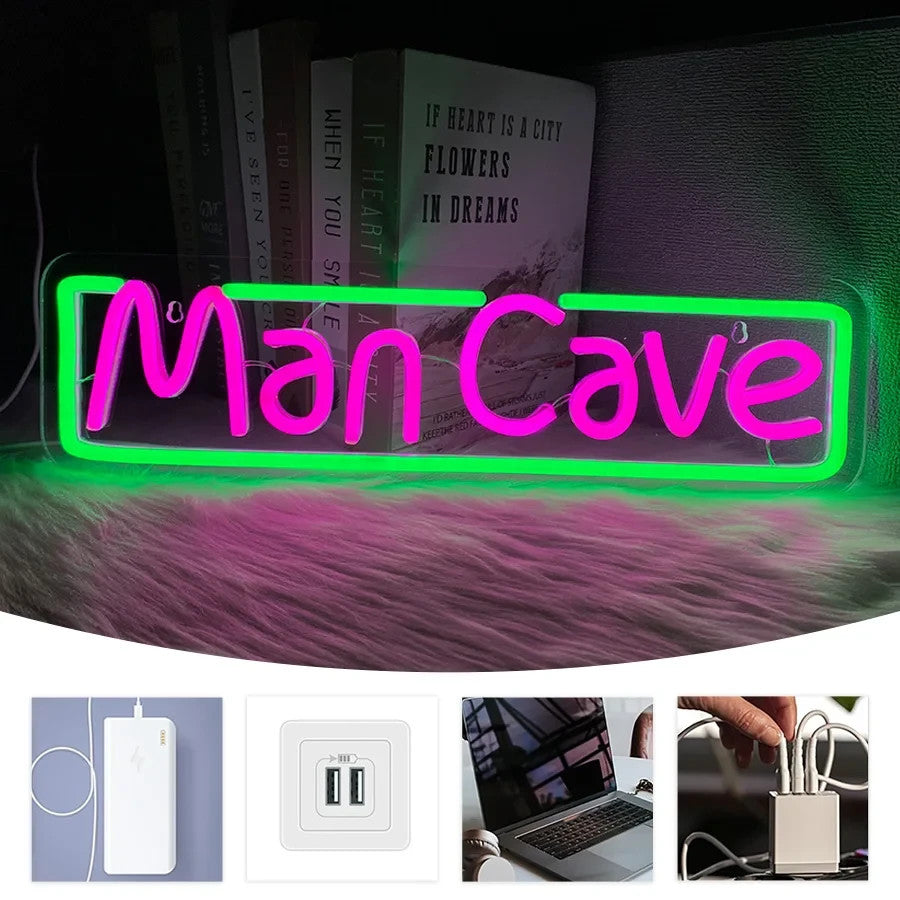 Man Cave Neon Sign - Green LED Light Wall Decor Bar Games Room Home etc