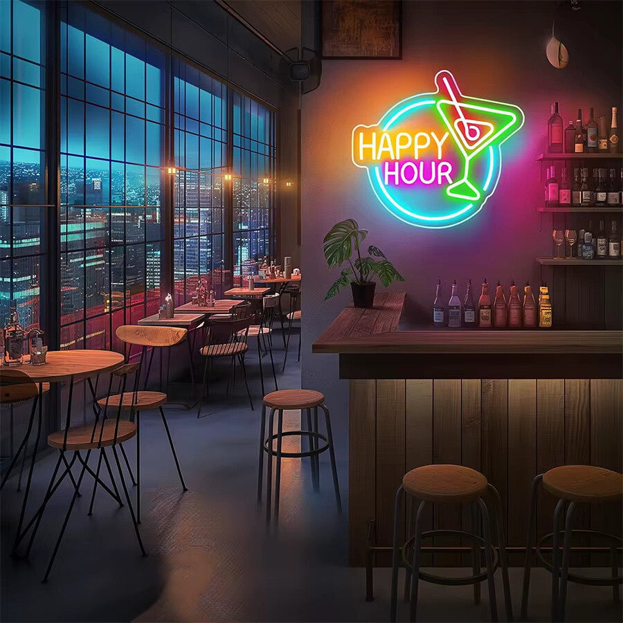Happy Hour Neon Light - Cocktail Bar Sign - Pub Home Club etc LED