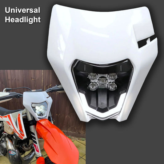 Universal Supermoto LED Headlight - For Kawasaki KTM Yamaha WHITE Motorcycle etc