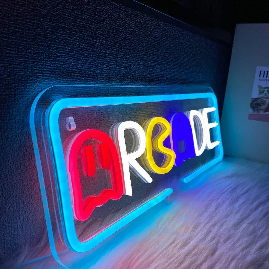 Arcade Neon Light - Gaming LED Sign Wall Gift Man Cave 80s Retro Pacman Ghost
