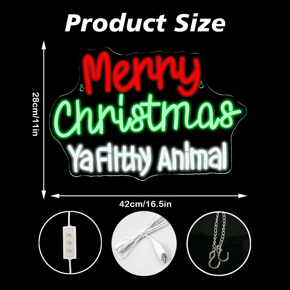 Merry Christmas Ya Filthy Animal Neon Sign - LED XMAS Light - Home Happy Store