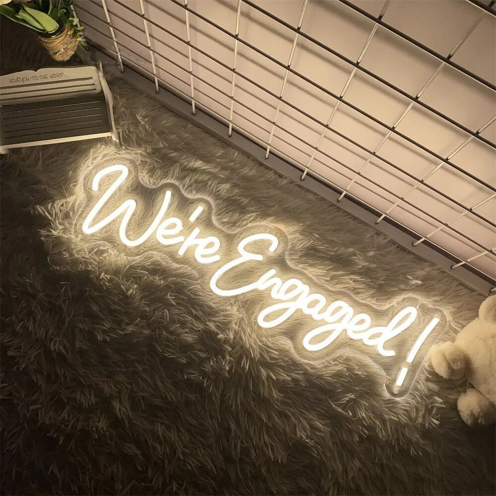 We're Engaged ! Neon Sign - White LED Light-  Engagement Wedding Hen Party USB