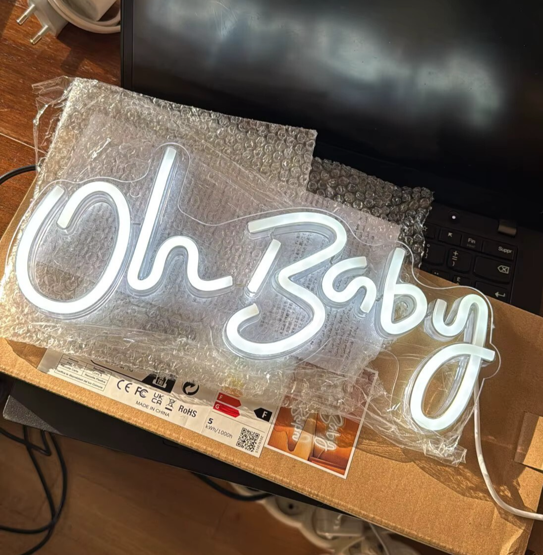 Oh Baby White Neon Sign - Room Light LED Bedroom Hotel Club Bar Beauty Salon USB
