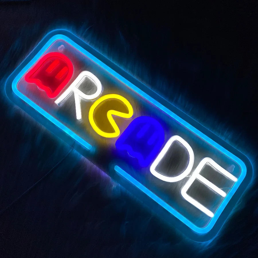 Arcade Neon Light - Gaming LED Sign Wall Gift Man Cave 80s Retro Pacman Ghost