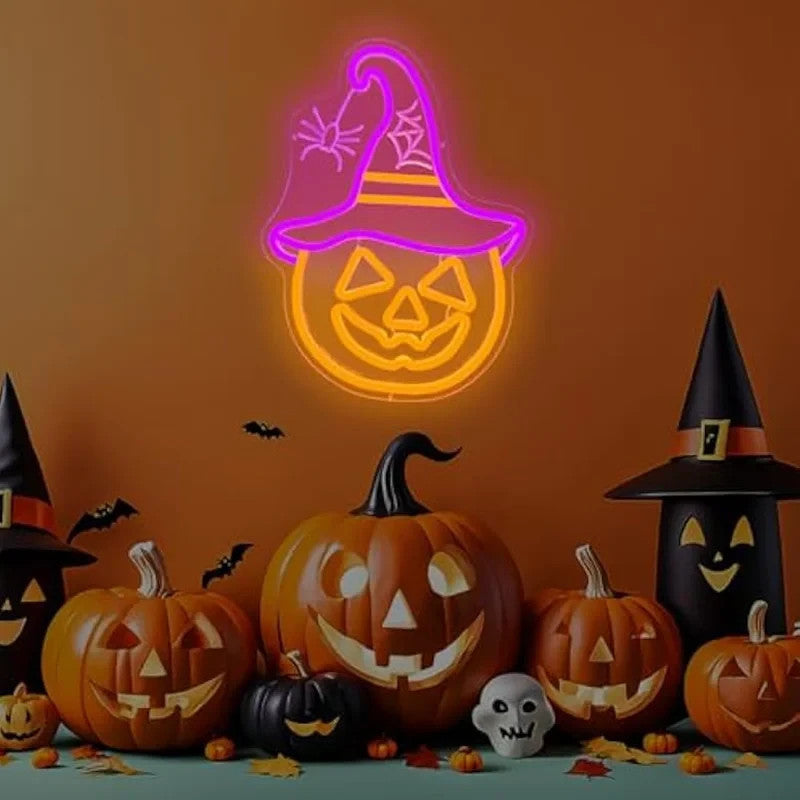 Happy Halloween Neon Sign - LED Spooky Pumpkin Light - Pub Home Play Area maze