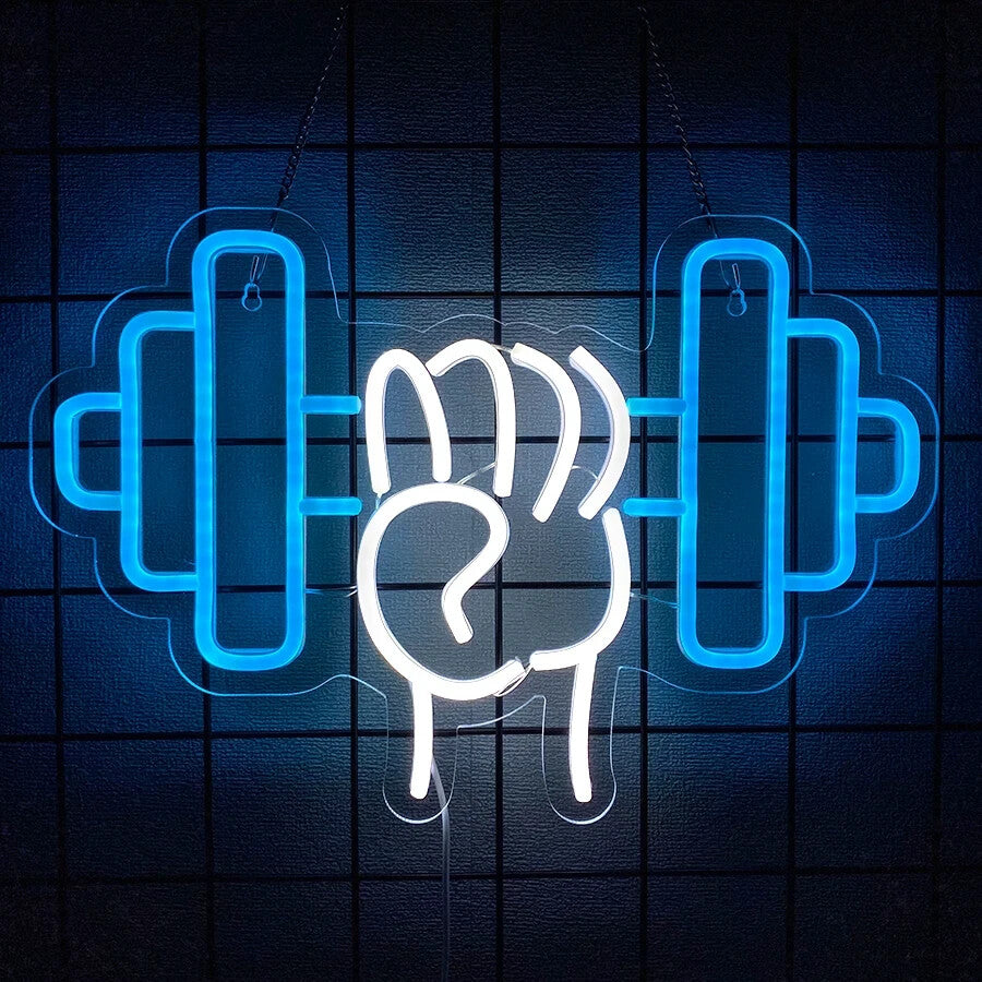 Gym Dumbbell Neon Sign - LED Weightlifting Light – Fitness Barbell USB Powered