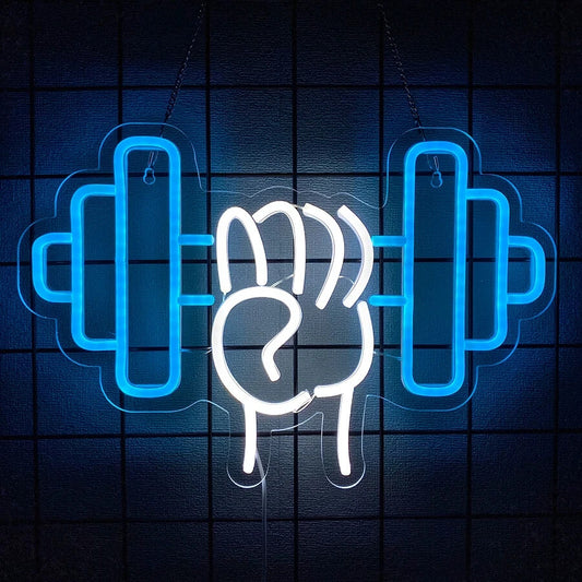 Gym Dumbbell Neon Sign - LED Weightlifting Light – Fitness Barbell USB Powered