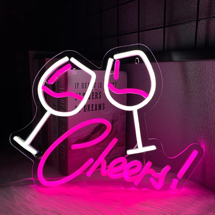 Cheers ! Wine Bar Neon Light - Cocktail Sign - Pub Home Club etc LED Prosecco
