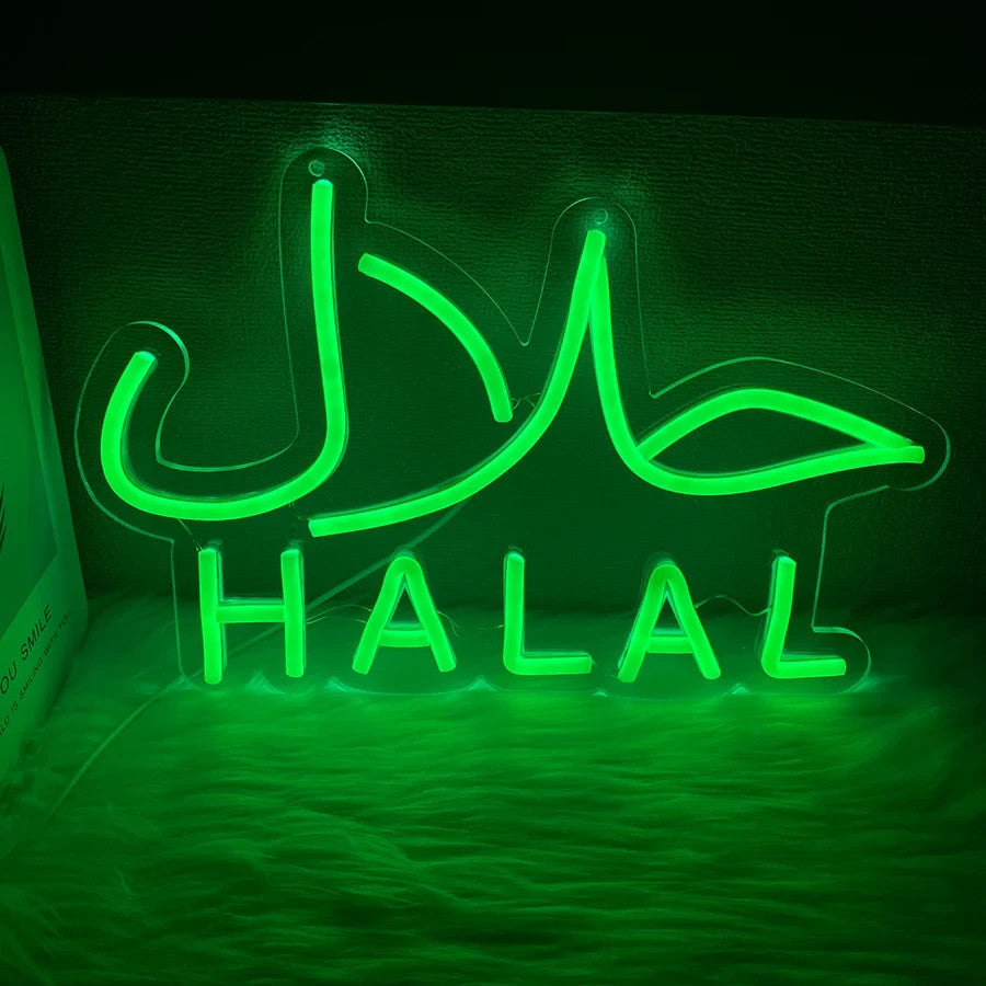 HALAL Neon Sign - LED Light USB Powered - Restaurants, Shops & Takeaway Islamic