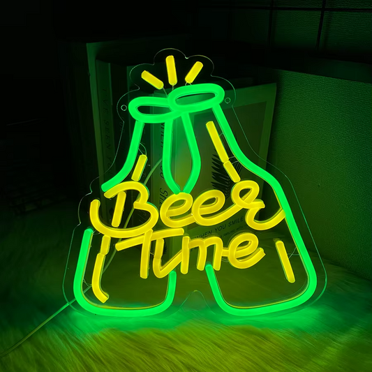 Beer Time! Bar Neon Light - Pub Sign - Home Club etc LED Lager Pint Man Cave