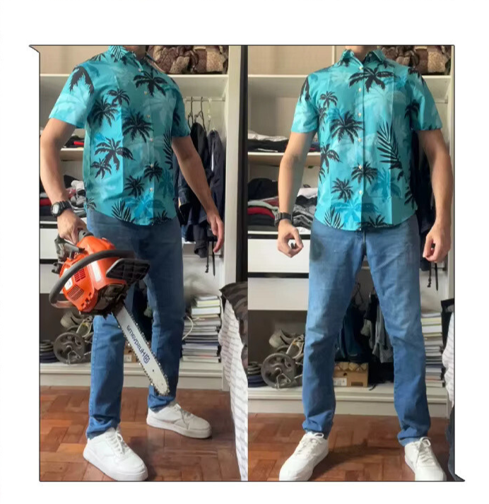 Retro inspired 80s themed Hawaiian shirt Blue - tropical Hawaii Mens Fancy Dress