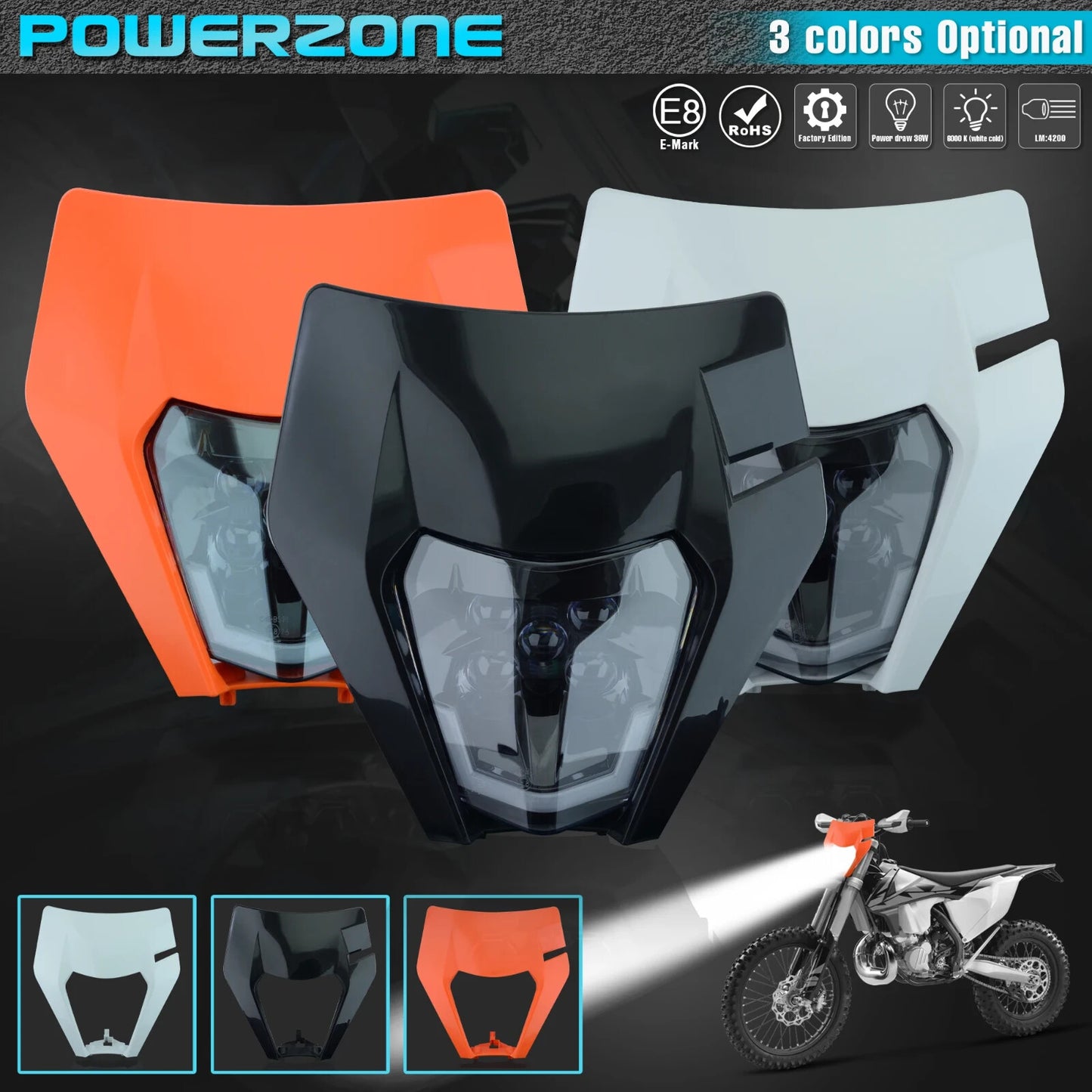 Universal Supermoto LED Headlight - For KTM Yamaha Enduro Motorcycle ORANGE