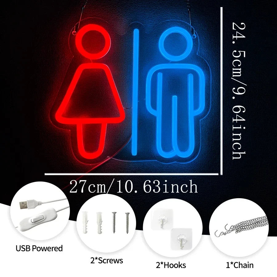 Toilets LED Neon Light Sign | Male Female WC Loo Restroom Hanging Wall Bathroom