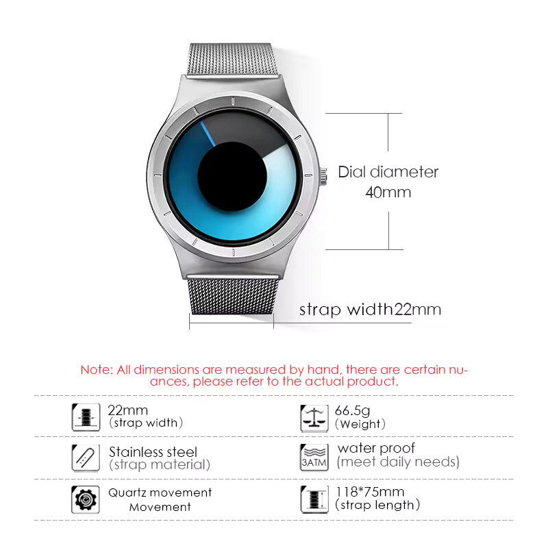 Numberless Watch - Liquid Blue Display - Fathers Day Gift Novelty Unique Unisex