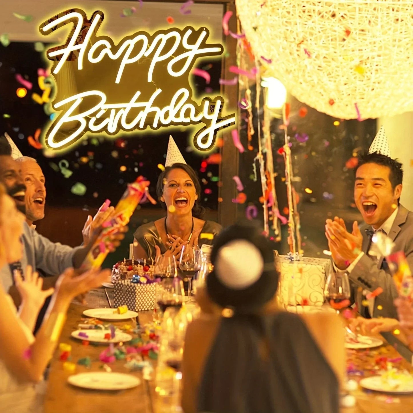 Happy Birthday Neon Sign - Warm White LED Light - Wall Bday Celebration Party