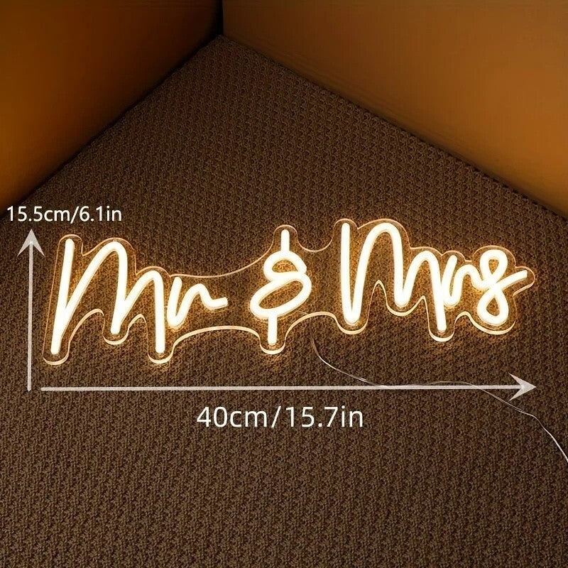 Mrs & Mrs Neon Sign - Warm White LED Light - Wall Decor Wedding Bride Hen Party