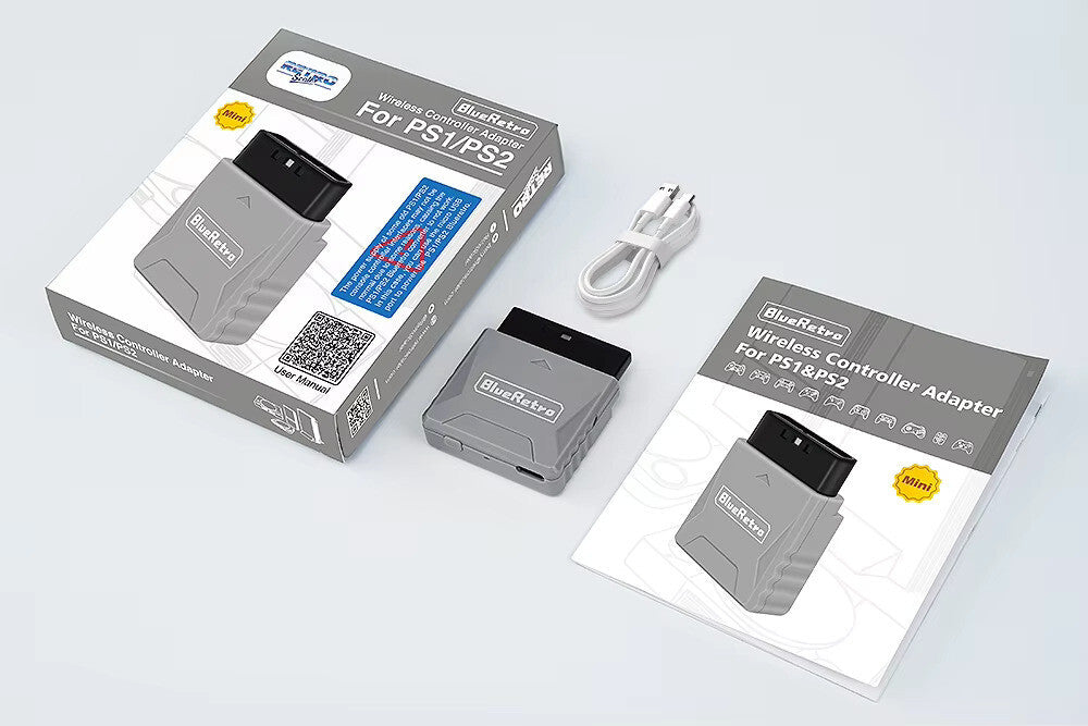 Wireless Bluetooth Controller Receiver - Playstation 1 & 2  - (Red) Blue Retro