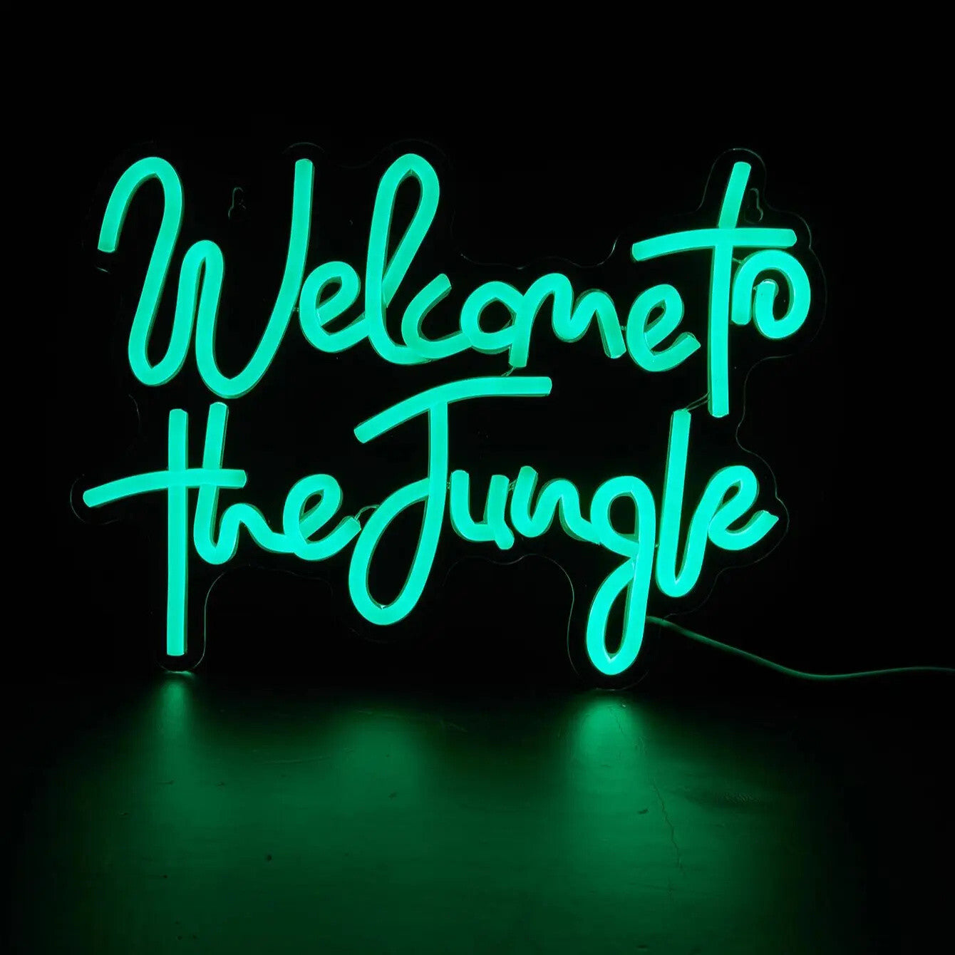 Welcome to The Jungle Neon Sign - Green LED Light Wall Decor Bar Games Room etc