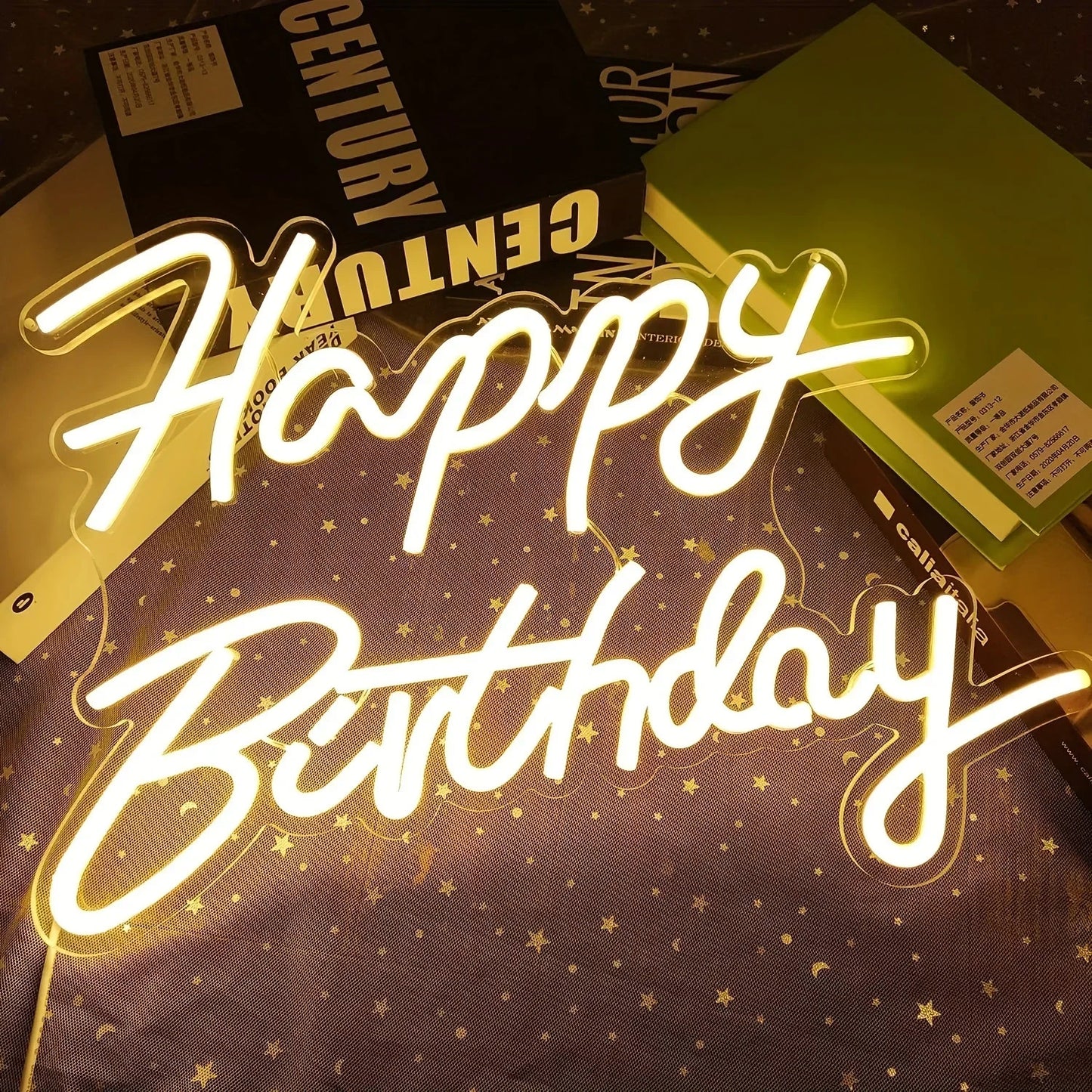 Happy Birthday Neon Sign - Warm White LED Light - Wall Bday Celebration Party