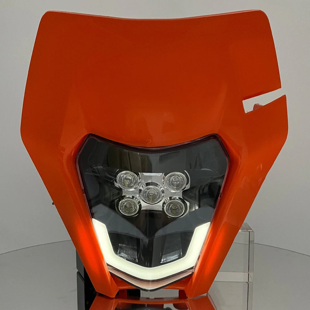 Universal Supermoto LED Headlight - For KTM Yamaha Enduro Motorcycle ORANGE