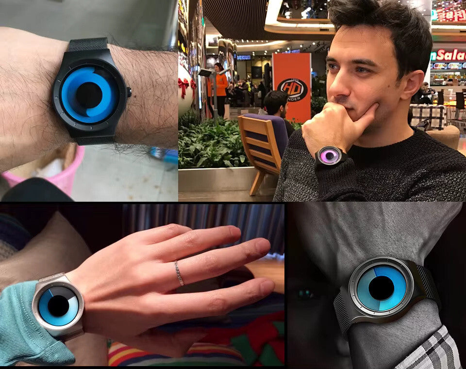 Numberless Watch - Liquid Blue Display - Fathers Day Gift Novelty Unique Unisex