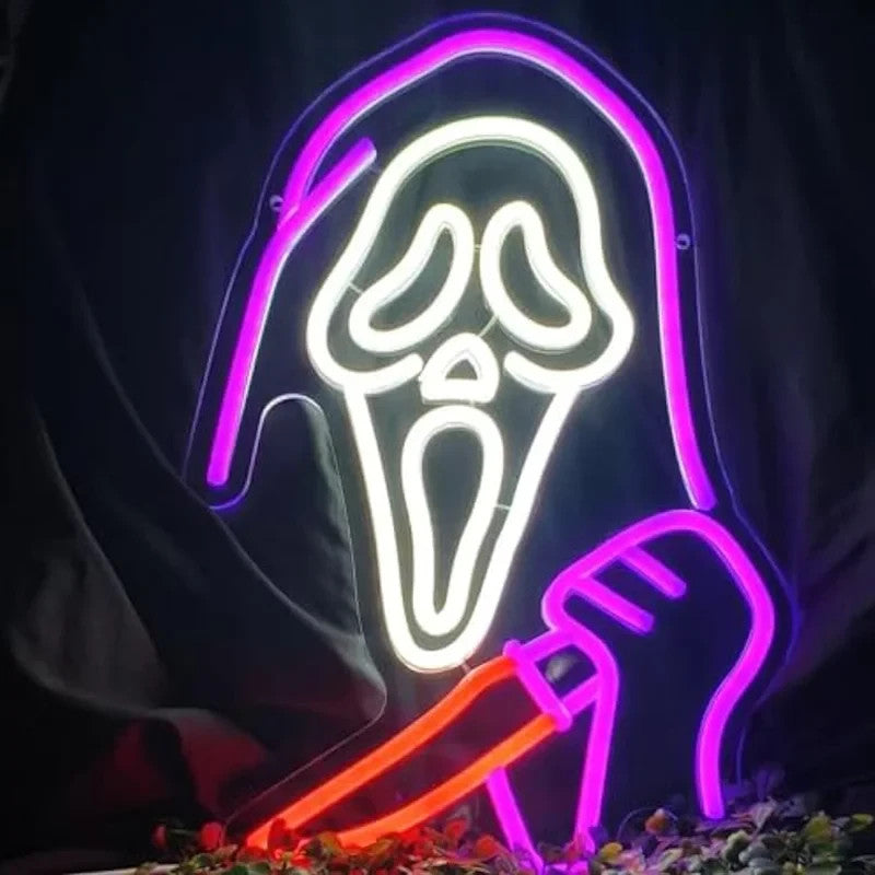 Halloween Neon Sign - LED Spooky Ghost Knife Light - Pub Home Play Area Maze Bar