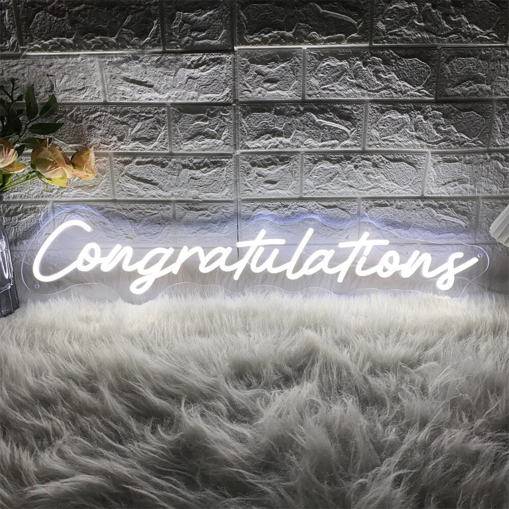 Congratulations Neon Sign - White LED Light - Wall Wedding Bride Hen Party USB