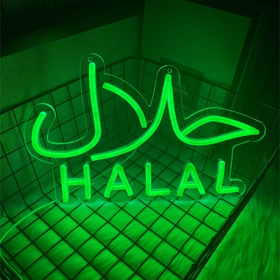 HALAL Neon Sign - LED Light USB Powered - Restaurants, Shops & Takeaway Islamic