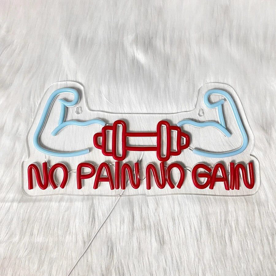 No Pain No Gain Neon Sign - LED Gym Light – Weightlifting Dumbbell USB Powered