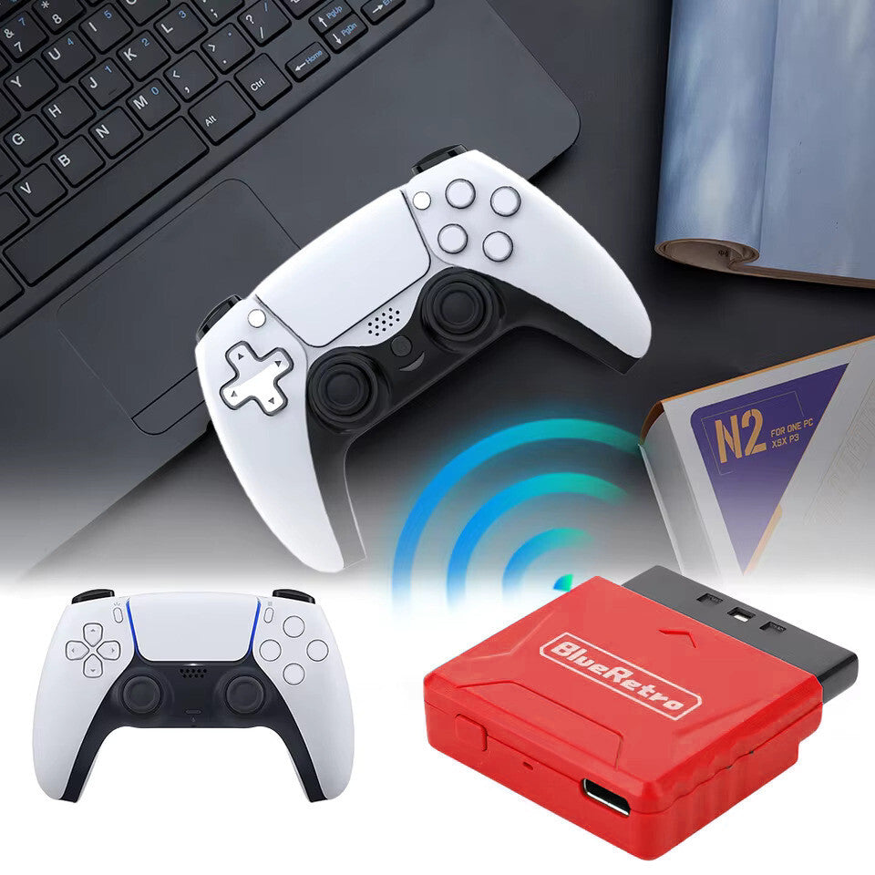 Wireless Bluetooth Controller Receiver - Playstation 1 & 2  - (Red) Blue Retro