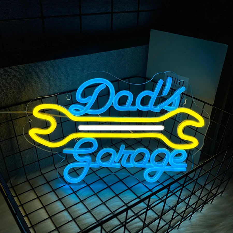 Dad's Garage Workshop Neon Sign - Home LED Light - Man Cave Bar etc Fathers Gift