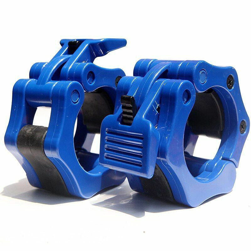 Olympic Bar Collar Clamps BLUE - 2 inch 50mm Barbell Gym Quick Clips Pair 5cm