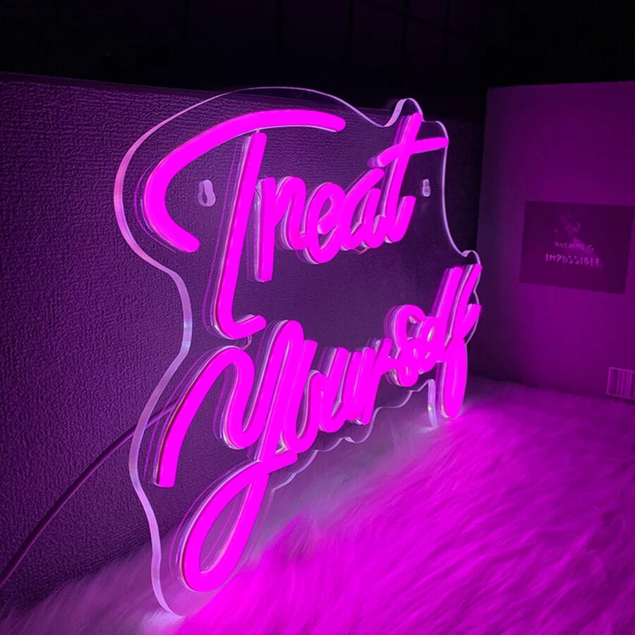 Treat Yourself Neon Sign -Hair Dresser Beauty Salon Nails Lips Light LED