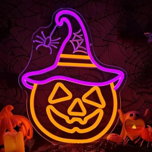 Happy Halloween Neon Sign - LED Spooky Pumpkin Light - Pub Home Play Area maze
