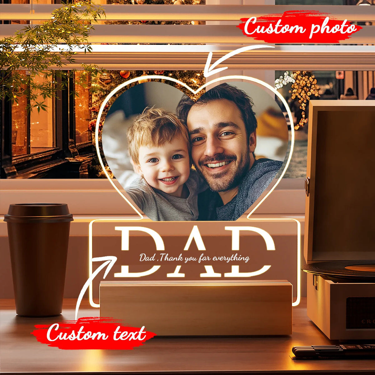 Personalised Dad Photo Frame - LED Light Up Plaque - Fathers Day / Birthday Gift