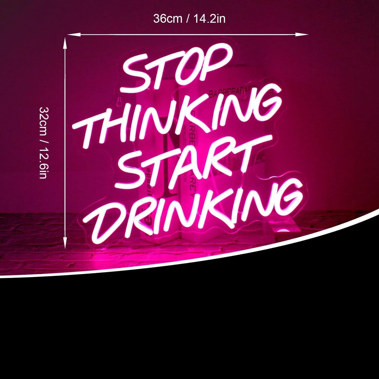 Stop Thinking Start Drinking Neon Light - Cocktail Bar Sign - Pub Home Club LED