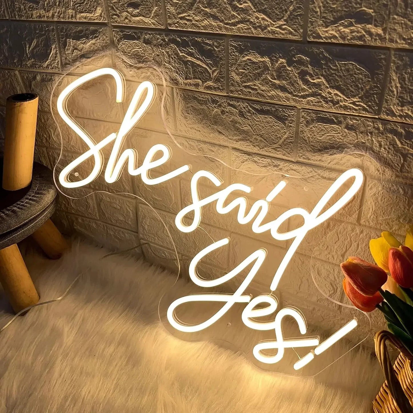 She Said Yes Neon Sign - White LED Neon Light - Wall Decor Wedding Hen Party USB