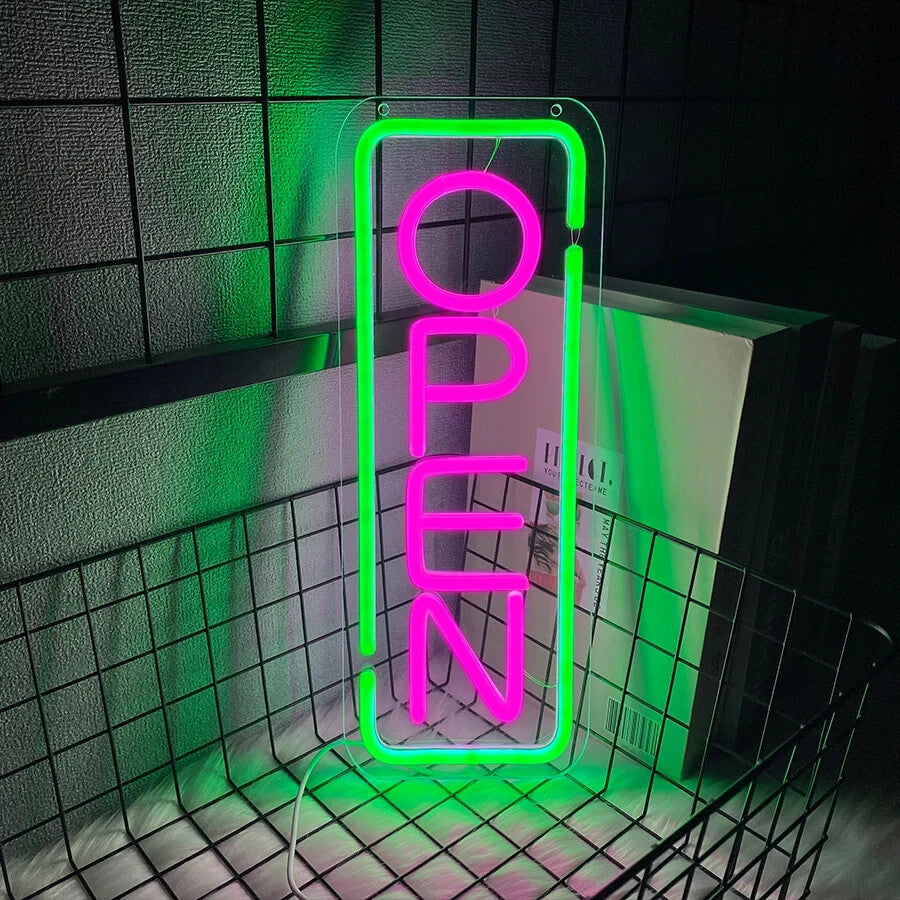 Green Pink OPEN Neon Light - Store Front LED Sign - Office Shop Restaurant Bar