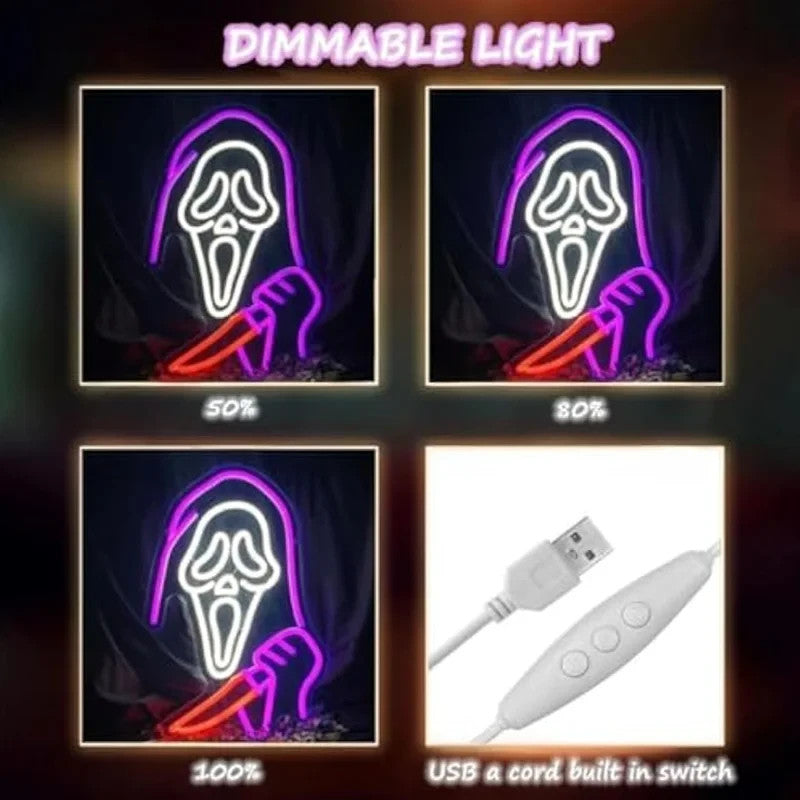Halloween Neon Sign - LED Spooky Ghost Knife Light - Pub Home Play Area Maze Bar