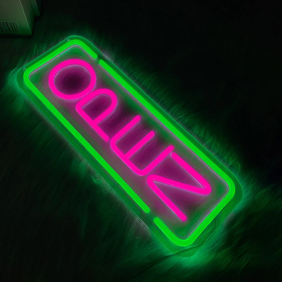 Green Pink OPEN Neon Light - Store Front LED Sign - Office Shop Restaurant Bar