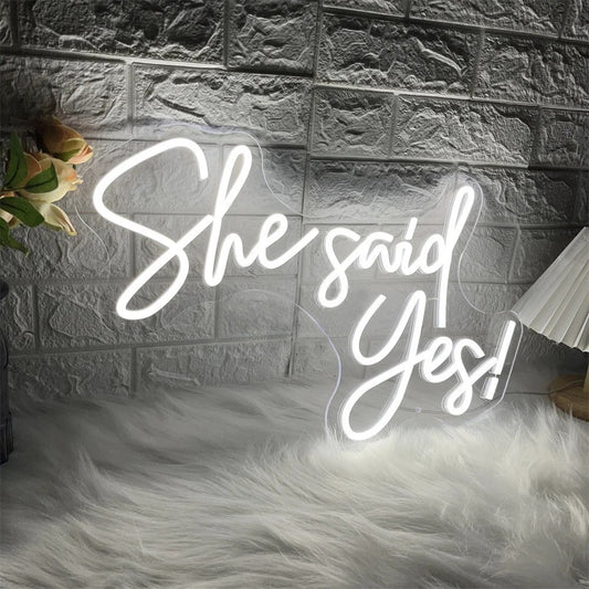 She Said Yes Neon Sign - White LED Neon Light - Wall Decor Wedding Hen Party USB