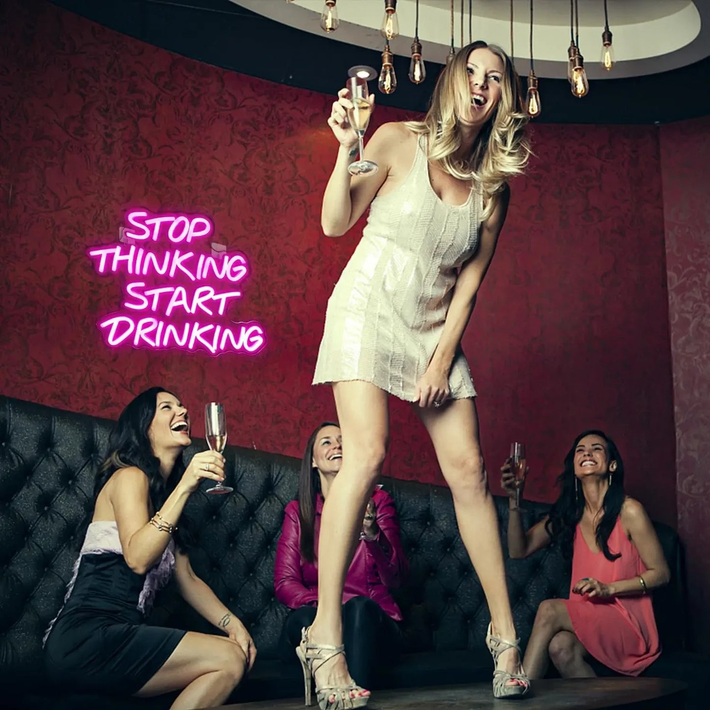 Stop Thinking Start Drinking Neon Light - Cocktail Bar Sign - Pub Home Club LED