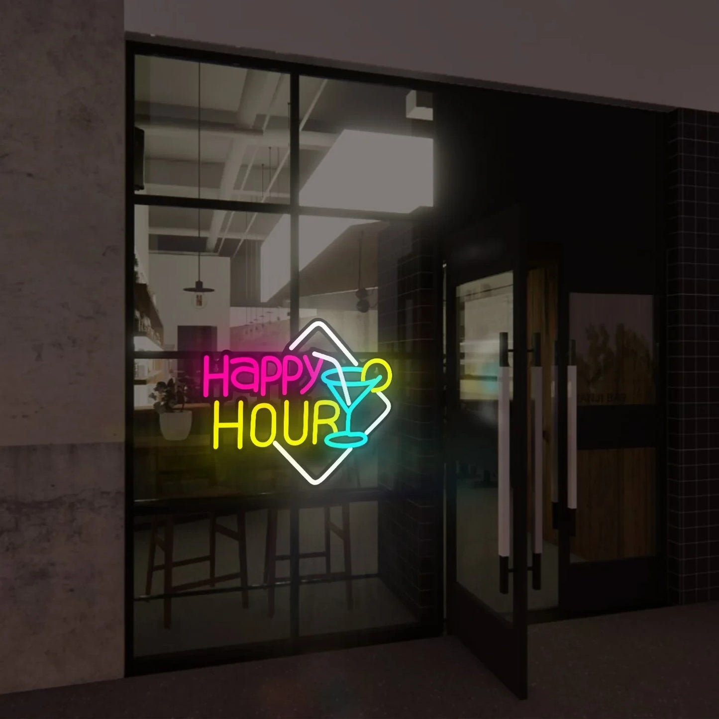 Happy Hour Neon Light - Cocktail Bar Sign - Pub Home Club etc LED