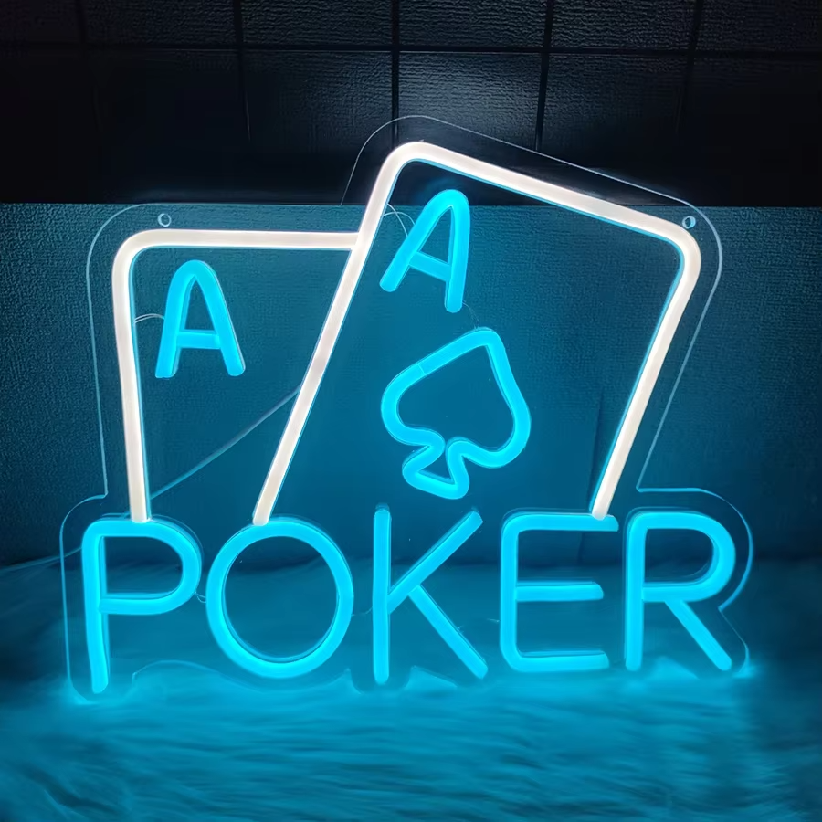 Poker Neon Light - Playing Cards Sign - Pub Home alcohol bar Club Casino etc LED