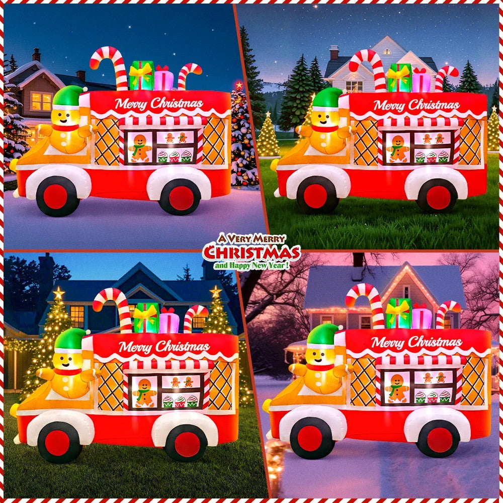 Large Inflatable Christmas Van Truck Outdoor Xmas Decoration 5ft Light up Santa