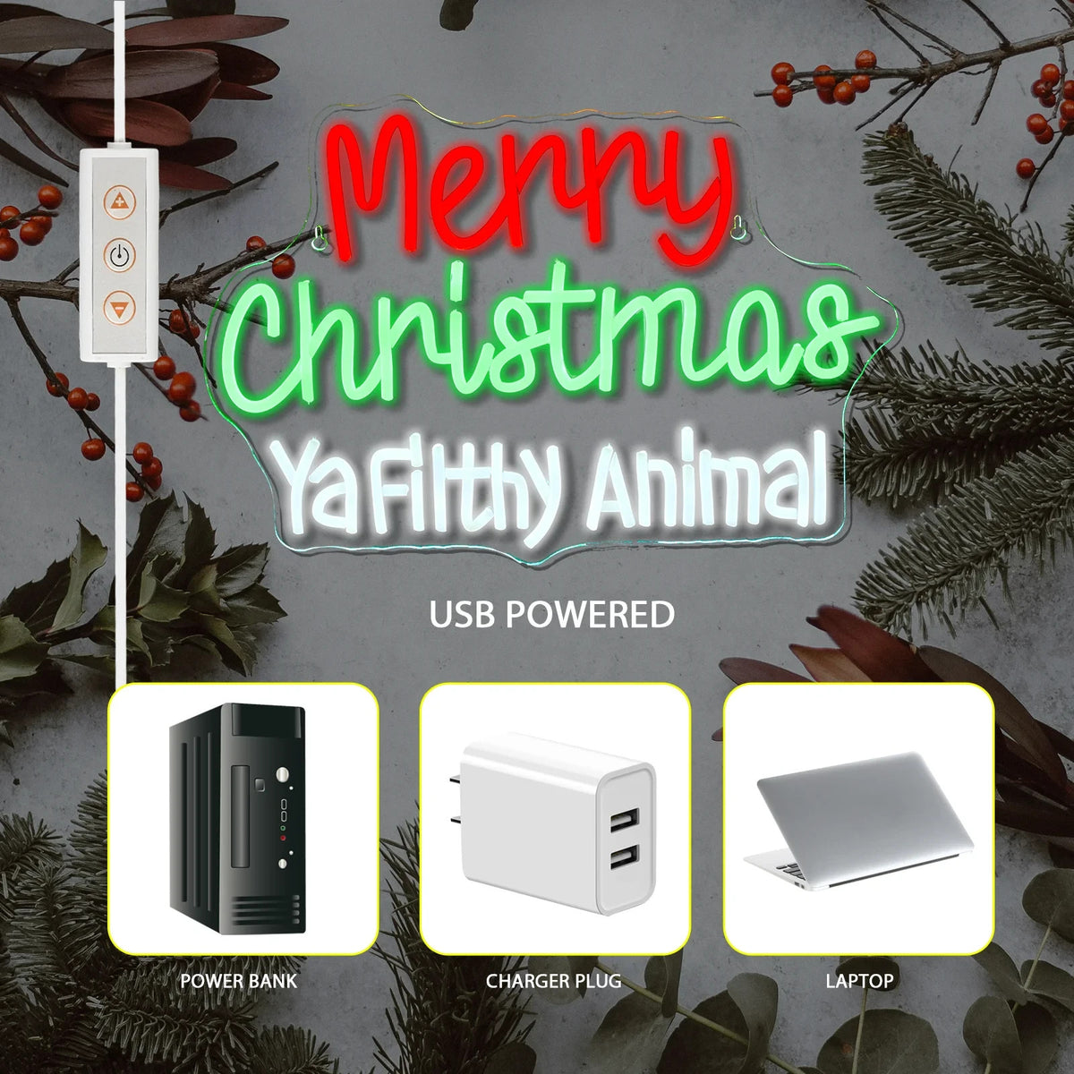 Merry Christmas Ya Filthy Animal Neon Sign - LED XMAS Light - Home Happy Store