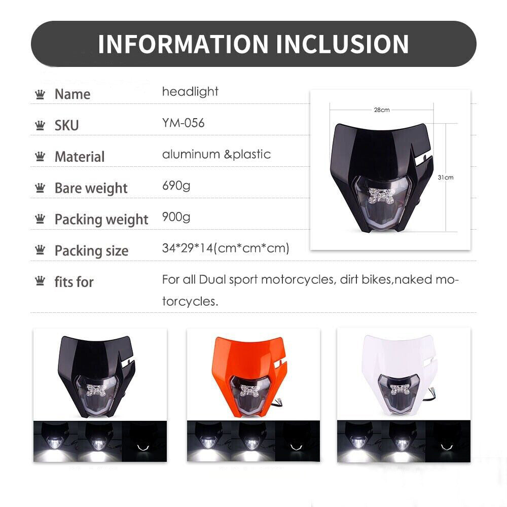 Universal Supermoto LED Headlight - For Kawasaki Suzuki Yamaha Motorcycle etc