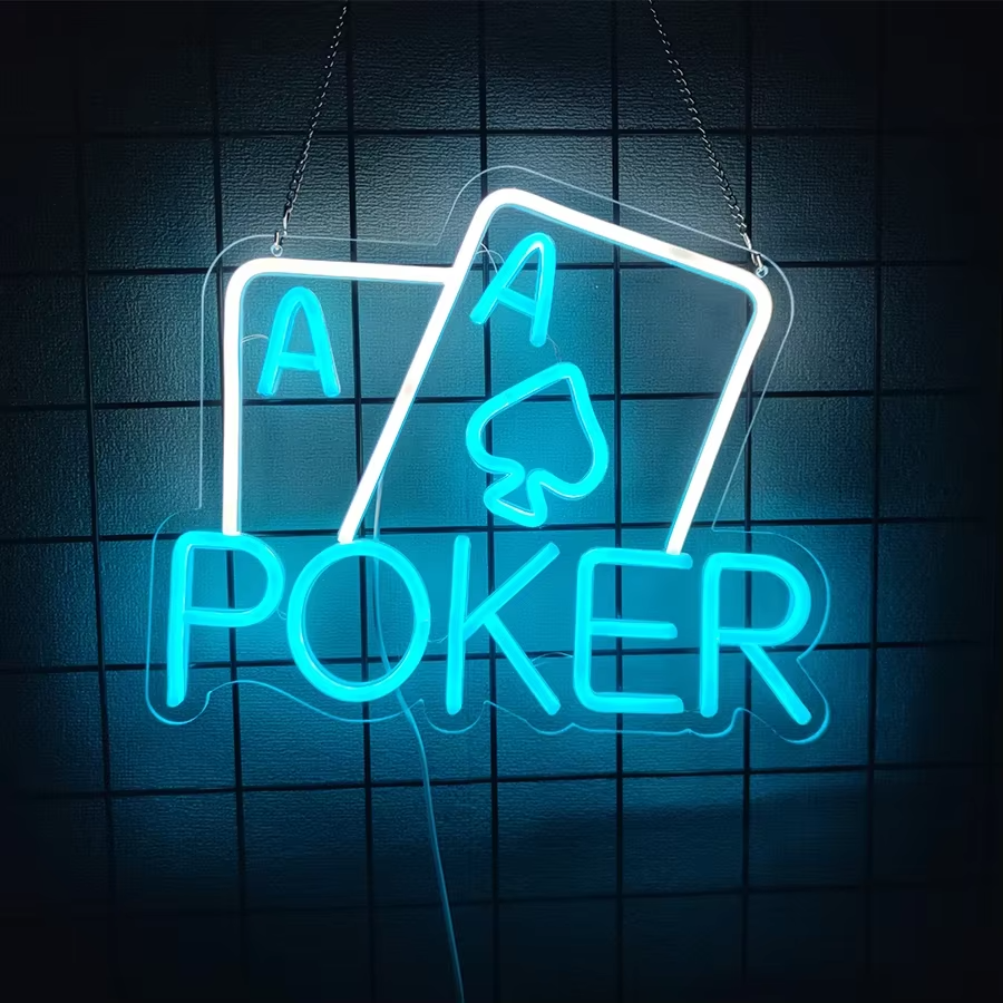 Poker Neon Light - Playing Cards Sign - Pub Home alcohol bar Club Casino etc LED
