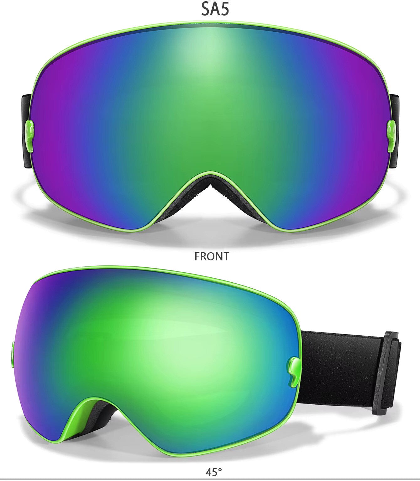 UV400 Interchangeable Lens Anti-Fog Ski Goggles - Adult Mens / Womans Neon Green