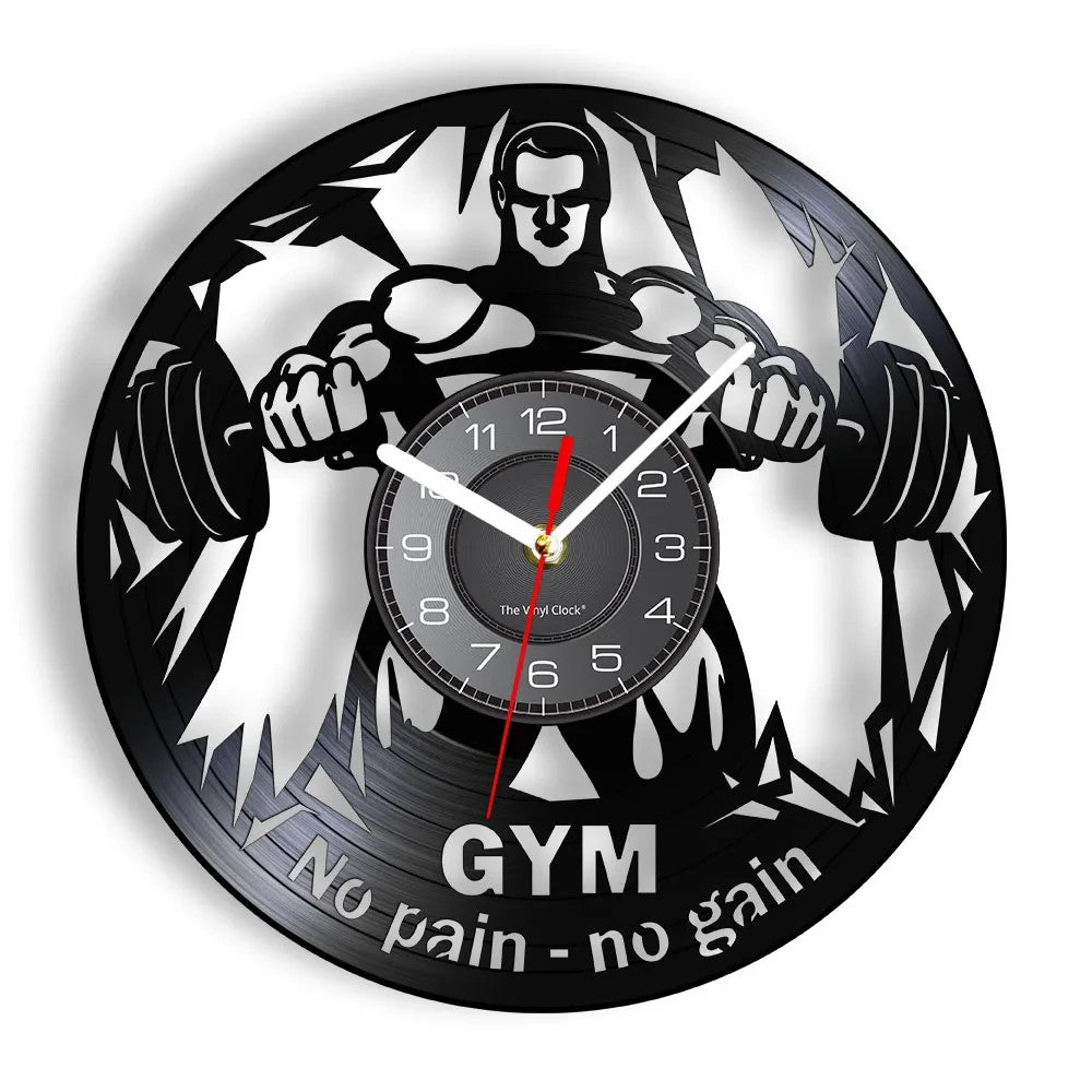 NO PAIN - NO GAIN 3D Vinyl Record Wall Clock for Home Gym Fitness Centre etc